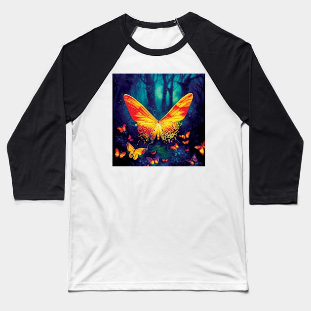 Magical Monarch Butterfly in Woodland Baseball T-Shirt by Geminiartstudio